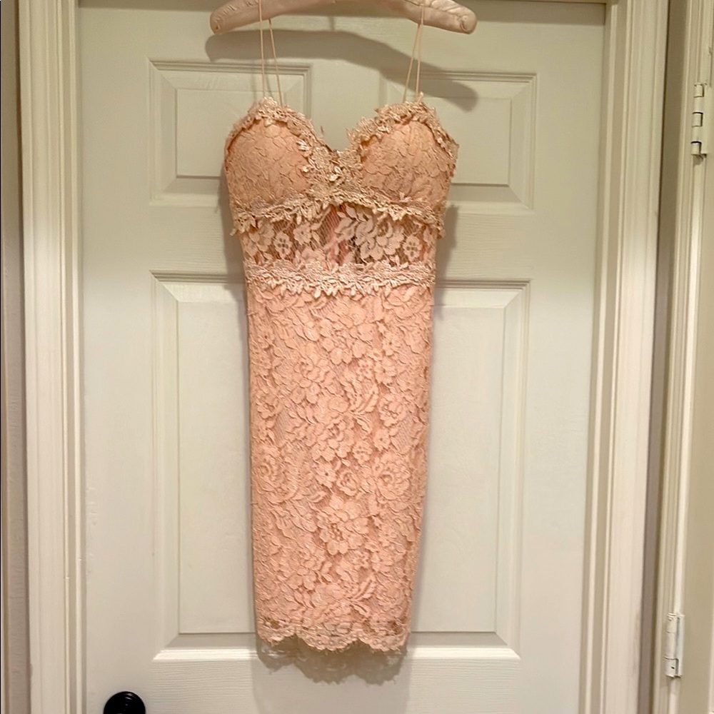 NWT A.Peach Blush Pink Lace Spaghetti-Strap Bodycon Prom/Wedding Dress Size M